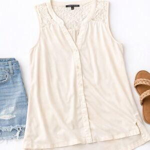 Cable & Gauge Lace Detail Tank Cream Sleeveless Blouse Size S